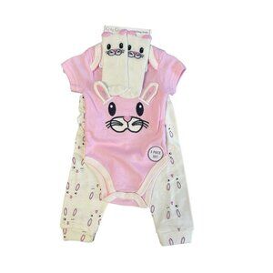 Quiltex Baby Girls Bunny Cute 3 Pcs Set, 6-9 Months
